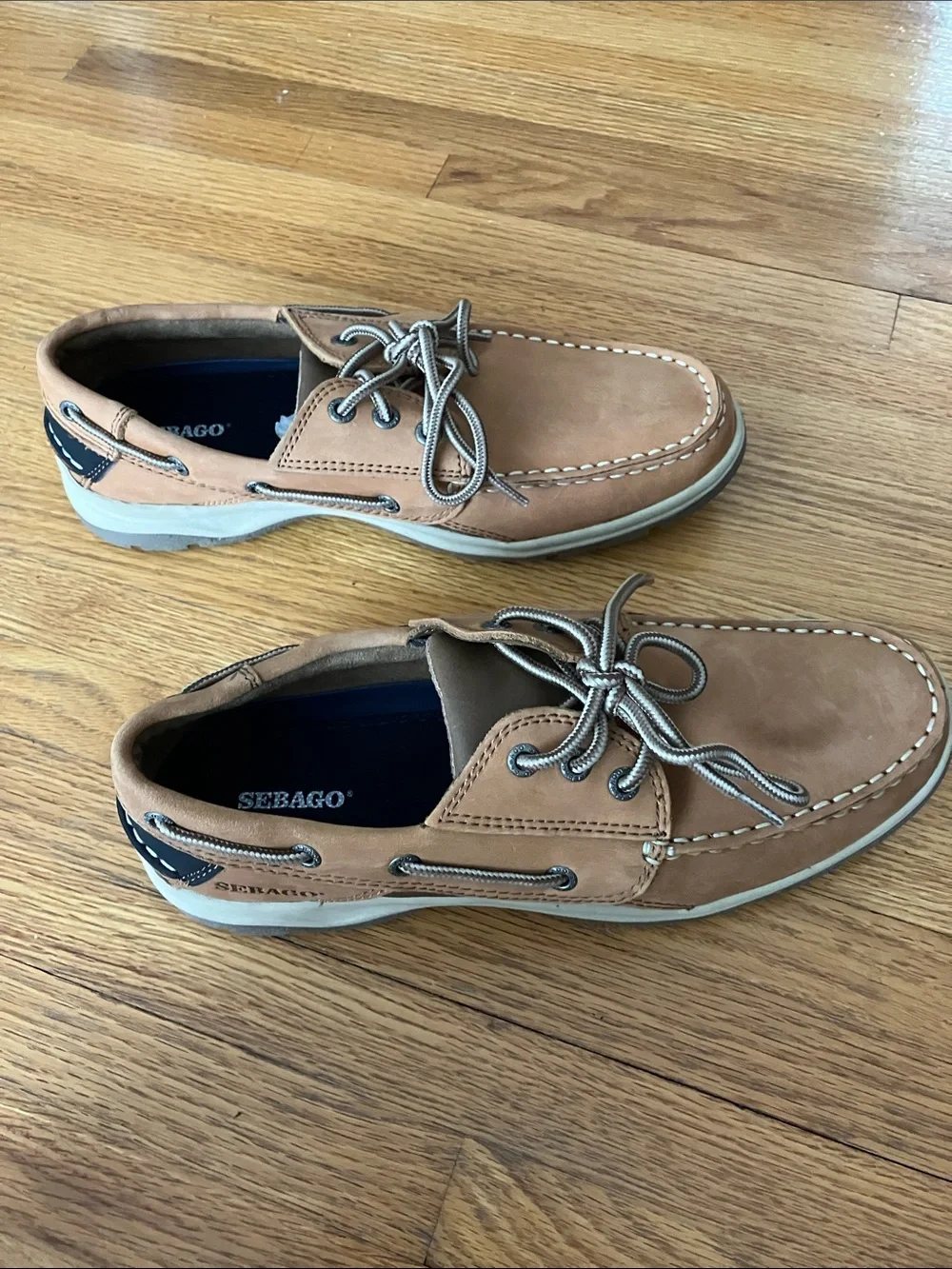 Sebago Men's Tan Nubuck Boat Shoes with Contrast Laces